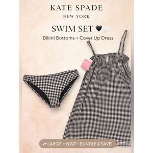 Kate Spade Gingham Swim Set Large NWT Bikini Bottom + Cover Up Dress